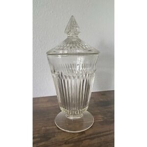 Vintage Jeannette‎ Clear Glass Jar & Lid Anniversary Pattern Candy Trinket Dish